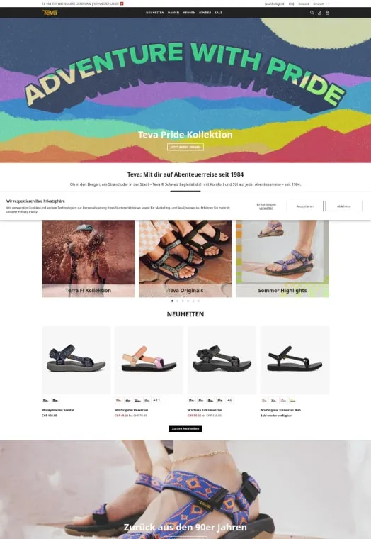 E-Commerce-Darstellung von verschiedenen Shopify Onlineshop, die verschiedene Modelle und Farben präsentieren.